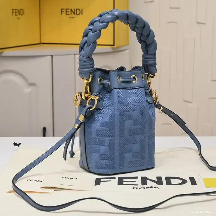 Affordable HOT Mini Bag Canvas Motif FF with Mon Blue In Fendi Tresor Bucket Woven Handle 0322